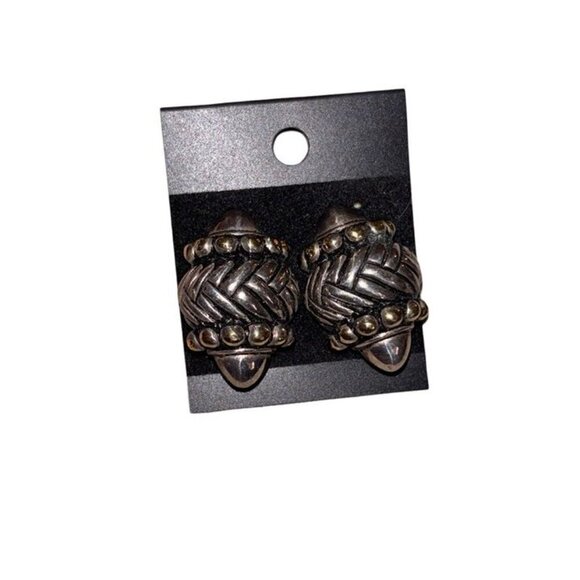 Vtg Silver Toned Textured Earrings w Clip-on Backs, Oversized Statement Retro - Picture 2 of 3